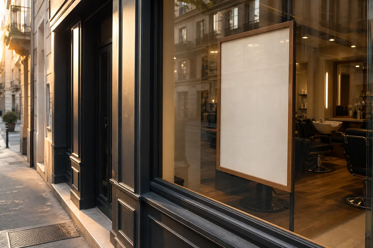 Grille tarifaire affichée dans la vitrine vitrée d
